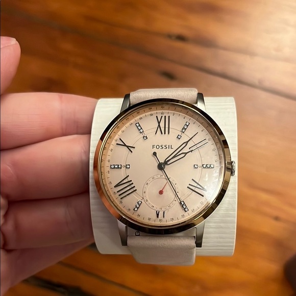 Fossil Light Pink Suede Watch with Silver Accents